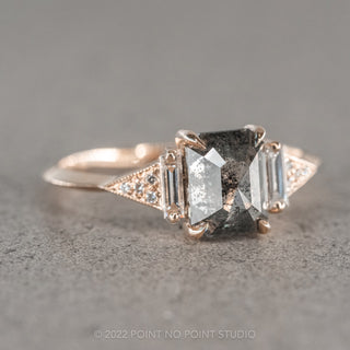 1.73 Carat Salt and Pepper Emerald Diamond Engagement Ring, Azalea Setting, 14K Rose Gold