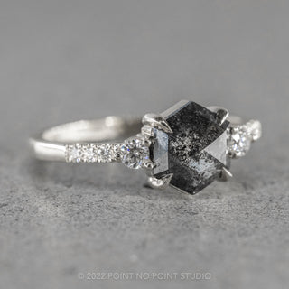 1 Carat Black Speckled Hexagon Diamond Engagement Ring, Eliza Setting, Platinum