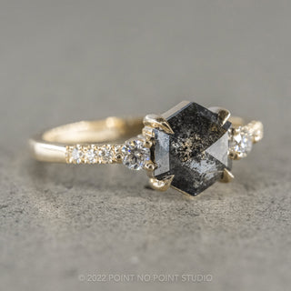 1 Carat Black Speckled Hexagon Diamond Engagement Ring, Eliza Setting, 14K Yellow Gold