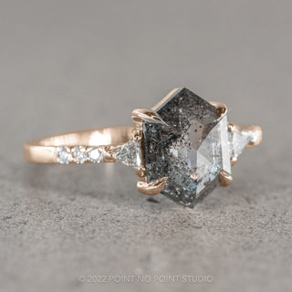1.33 Carat Black Speckled Hexagon Diamond Engagement Ring, Eliza Setting, 14K Rose Gold
