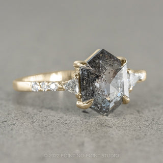 1.33 Carat Black Speckled Hexagon Diamond Engagement Ring, Eliza Setting, 14K Yellow Gold