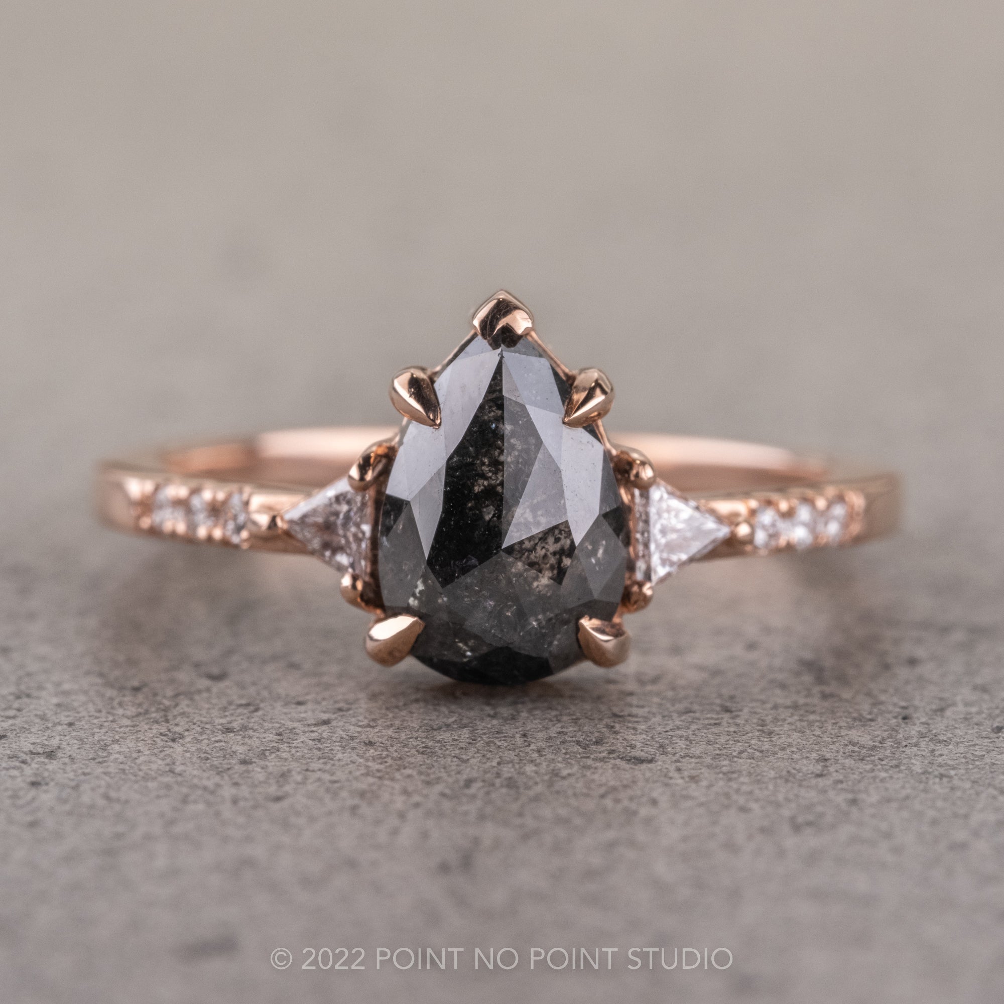 Black Speckled Diamond Engagement Ring, Point No Point Studio