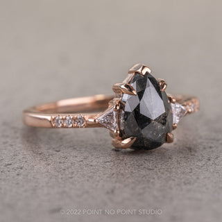 1.76 Carat Black Speckled Pear Diamond Engagement Ring, Eliza Setting, 14K Rose Gold