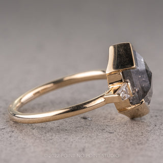 2.32 Carat Black Speckled Hexagon Diamond Engagement Ring, Zoe Setting, 14K Yellow Gold