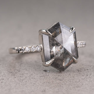 3.68 Carat Salt and Pepper Hexagon Diamond Engagement Ring, Ombre Jules Setting, 14K White Gold