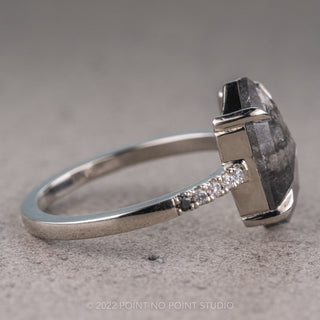 3.68 Carat Salt and Pepper Hexagon Diamond Engagement Ring, Ombre Jules Setting, 14K White Gold