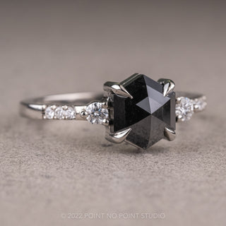 1.84 Carat Black Hexagon Diamond Engagement Ring, Eliza Setting, 14K White Gold