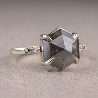1.25 Carat Black Hexagon Diamond Engagement Ring, Ombre Jules Setting, 14k White Gold