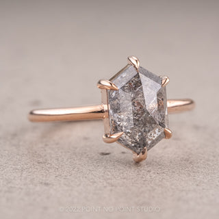 2.51 Carat Salt and Pepper Hexagon Diamond Engagement Ring, Jane Setting, 14k Rose Gold