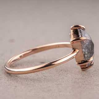 2.51 Carat Salt and Pepper Hexagon Diamond Engagement Ring, Jane Setting, 14k Rose Gold