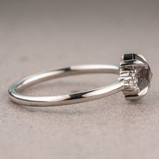 .87 Carat Salt and Pepper Hexagon Diamond Engagement Ring, Quinn Setting, 14K White Gold