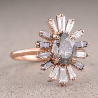 2.36 Carat Salt and Pepper Oval Diamond Engagement Ring, Sunburst Setting, 14K Rose Gold