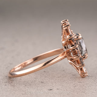 2.36 Carat Salt and Pepper Oval Diamond Engagement Ring, Sunburst Setting, 14K Rose Gold