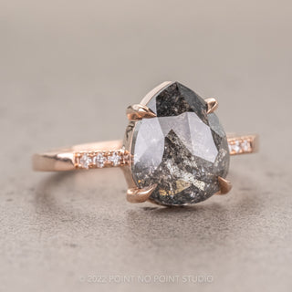 4.16 Carat Black Speckled Pear Diamond Engagement Ring, Jules Setting, 14K Rose Gold