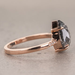 4.16 Carat Black Speckled Pear Diamond Engagement Ring, Jules Setting, 14K Rose Gold