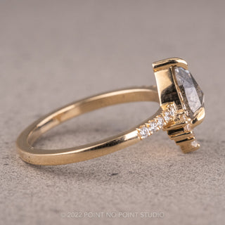 1.42 Carat Salt and Pepper Pear Diamond Engagement Ring, Avaline Setting, 14K Yellow Gold