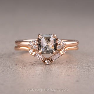 1.10 Carat Salt and Pepper Asscher Shaped Diamond Engagement Ring, Quinn Setting, 14K Rose Gold