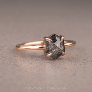 1.28 Carat Black Speckled Hexagon Diamond Engagement Ring, Jane Setting, 14K Rose Gold