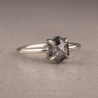 1.28 Carat Black Speckled Hexagon Diamond Engagement Ring, Jane Setting, Platinum