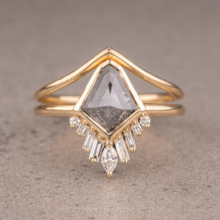 1.23 Carat Salt and Pepper Geo Kite Diamond Engagement Ring, Bezel Wren Setting, 14K Yellow Gold