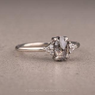 .86 Carat Salt and Pepper Oval Diamond Engagement Ring, Quinn Setting, 14K White Gold