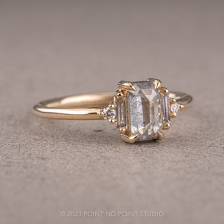1.01 Carat Salt and Pepper Emerald Diamond Engagement Ring, Betty Setting, 14K Yellow Gold