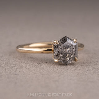 1.92 Carat Salt and Pepper Hexagon Diamond Engagement Ring, Basket Jane Setting, 14K Yellow Gold