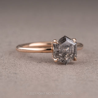 1.92 Carat Salt and Pepper Hexagon Diamond Engagement Ring, Basket Jane Setting, 14K Rose Gold