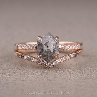 1.46 Carat Salt and Pepper Hexagon Diamond Engagement Ring, Jules Setting, 14K Rose Gold