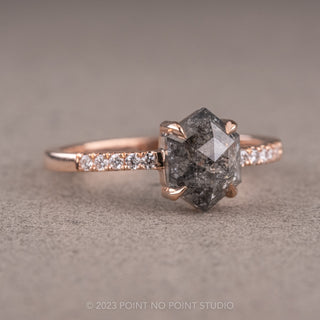 1.46 Carat Salt and Pepper Hexagon Diamond Engagement Ring, Jules Setting, 14K Rose Gold