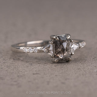 .93 Carat Salt and Pepper Emerald Shaped Diamond Engagement Ring, Eliza Setting, 14K White Gold