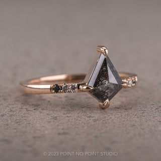 1.13 Carat Black Speckled Kite Diamond Engagement Ring, Ombre Jules Setting, 14K Rose Gold