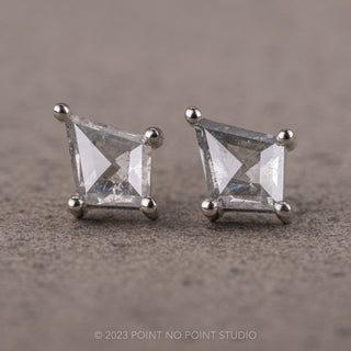 .61tcw Salt and Pepper Kite Diamond Studs, 14k White Gold Earrings