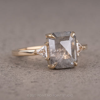 1.53 Carat Salt and Pepper Emerald Cut Diamond Engagement Ring, Zoe Setting, 14K Yellow Gold