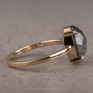 2.48 Carat Salt and Pepper Oval Diamond Engagement Ring, Jane Setting, 14k Yellow Gold
