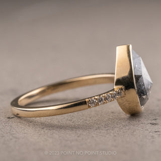 2 Carat Salt and Pepper Pear Diamond Engagement Ring, Bezel Jules Setting, 14K Yellow Gold