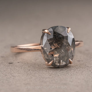 2.69 Carat Black Speckled Oval Diamond Engagement Ring, Jane Setting, 14k Rose Gold