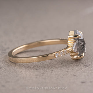 1.12 Carat Salt and Pepper Hexagon Diamond Engagement Ring, Eliza Setting, 14K Yellow Gold