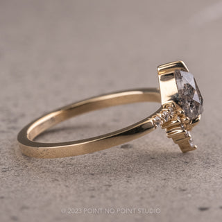 .98 Carat Salt and Pepper Pear Diamond Engagement Ring, Avaline Setting, 14K Yellow Gold