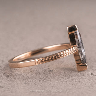 1.50 Carat Salt and Pepper Trapezoid Diamond Engagement Ring, Engraved Jane Setting, 14K Rose Gold