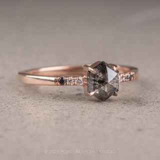 1.04 Carat Salt and Pepper Hexagon Diamond Engagement Ring, Ombre Jules Setting, 14K Rose Gold
