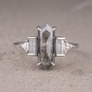 1.86 Carat Salt and Pepper Hexagon Diamond Engagement Ring, Beatrice Setting, 14K White Gold