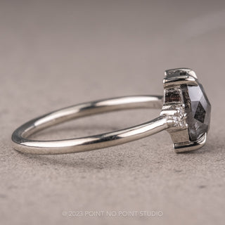 2.13 Carat Black Speckled Oval Diamond Engagement Ring, Quinn Setting, 14K White Gold