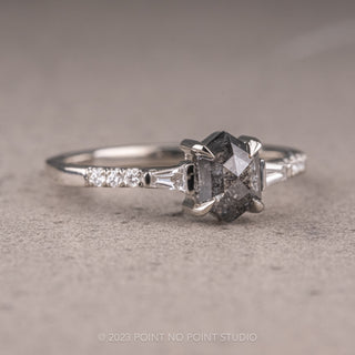 .98 Carat Salt and Pepper Hexagon Diamond Engagement Ring, Eliza Setting, 14K White Gold