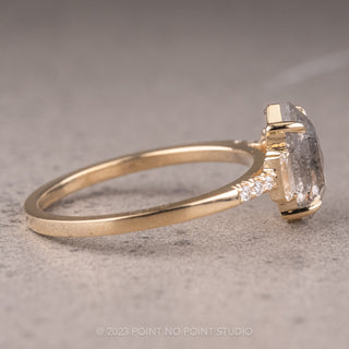 2.71 Carat Salt and Pepper Hexagon Diamond Engagement Ring, Eliza Setting, 14K Yellow Gold