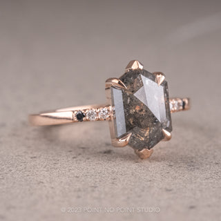 1.88 Carat Salt and Pepper Hexagon Diamond Engagement Ring, Ombre Jules Setting, 14K Rose Gold