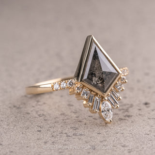 1.52 Carat Salt and Pepper Kite Diamond Engagement Ring, Bezel Wren Setting, 14K Yellow Gold