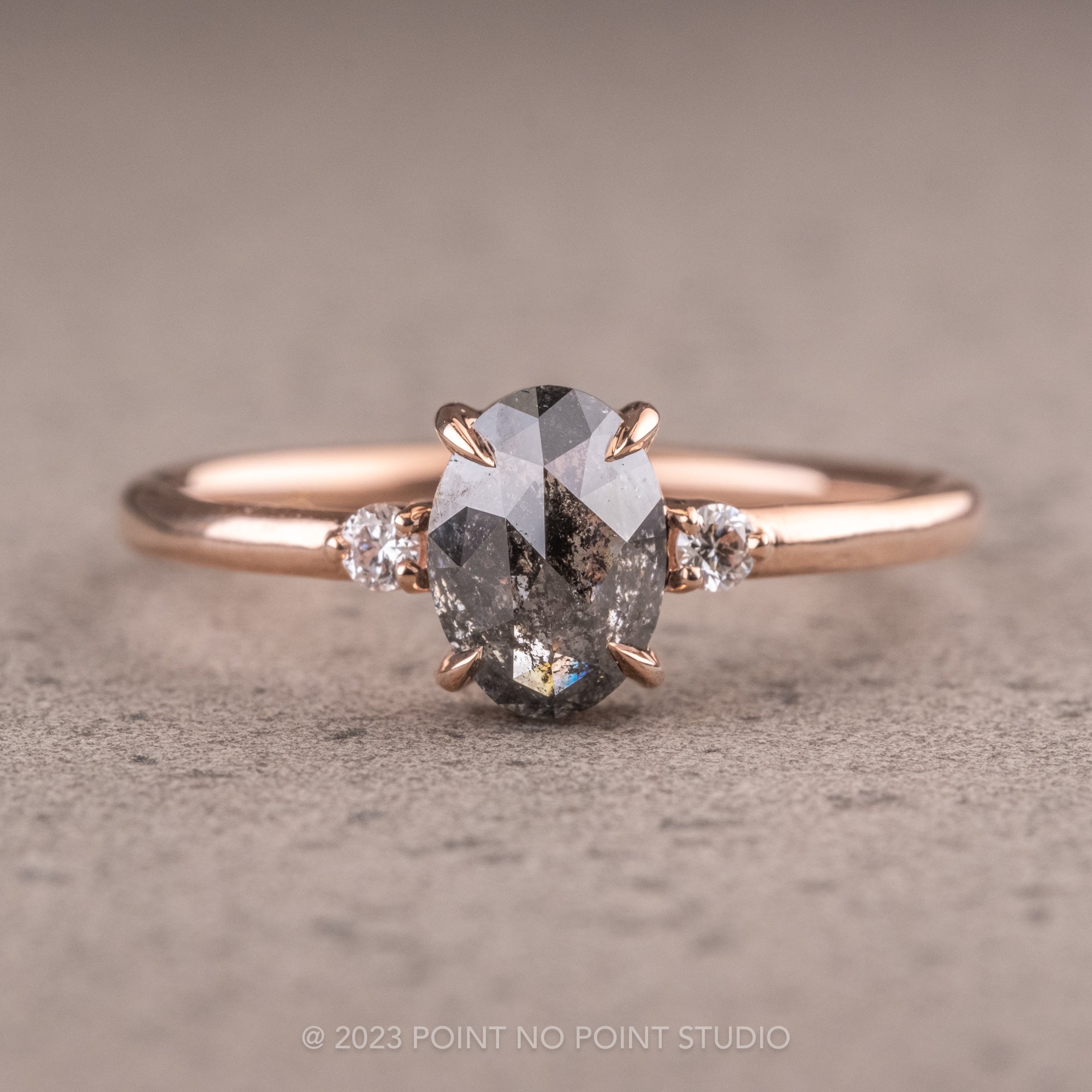 Salt and Pepper Oval Diamond Ring, Point No Point Studio