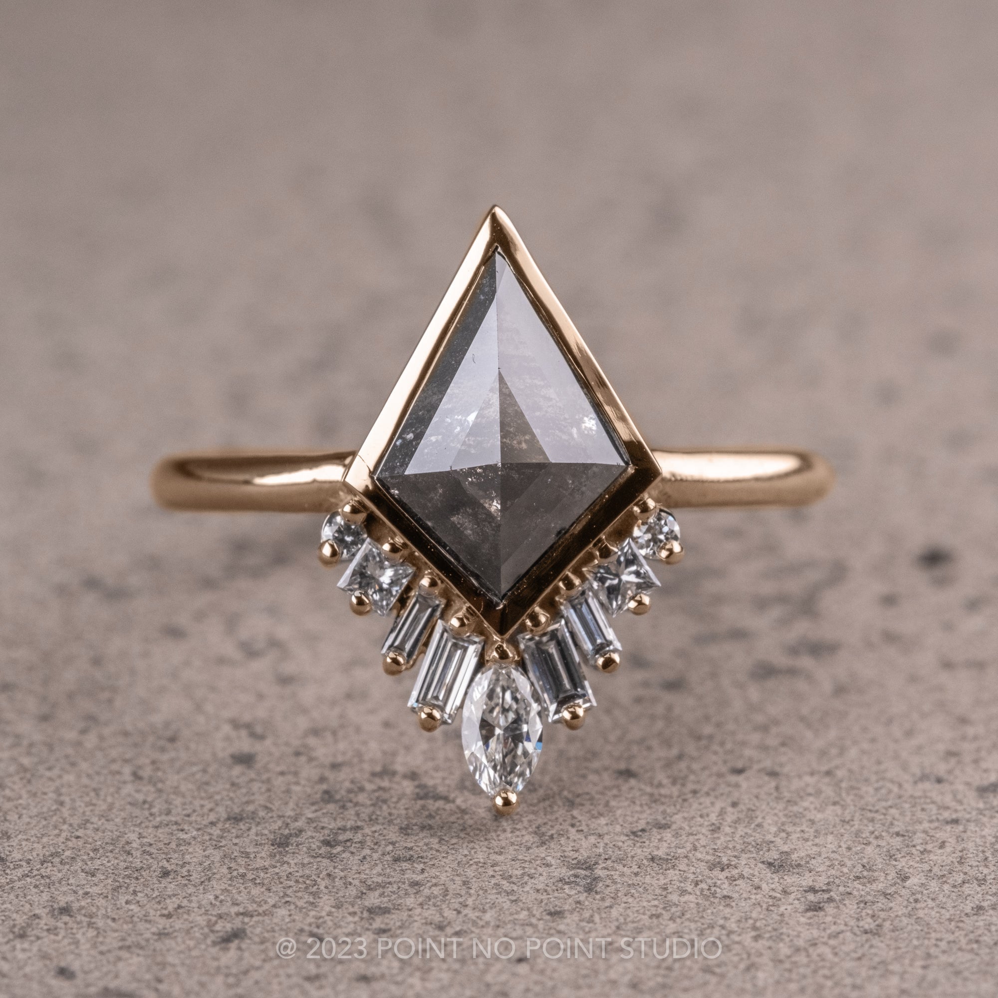 Kite shaped salt and pepper diamond ring Clearance