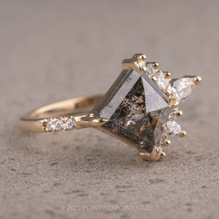2.13 Carat Salt and Pepper Kite Diamond Engagement Ring, Sammy Setting, 14K Yellow Gold